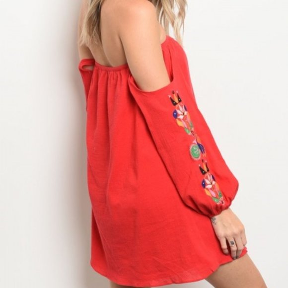 RED EMBROIDED DRESS - Picture 2 of 2